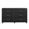 Contemporary Design Black Dresser 1pc 6x Drawers Faux Leather Upholstery Plywood Engineered Wood