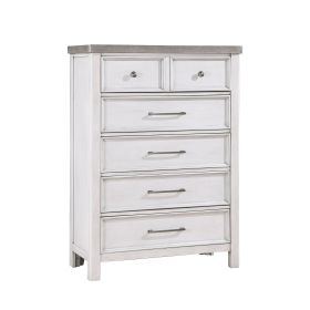 White and Gray Finish 1pc Bedroom Chest of 5 Drawers Classic Design Wooden Furniture