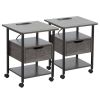 Set of 2 Side Table with Charging Station and Wheels, Rolling End Table with 2 USB Ports and 2 Outlets and Power Switch