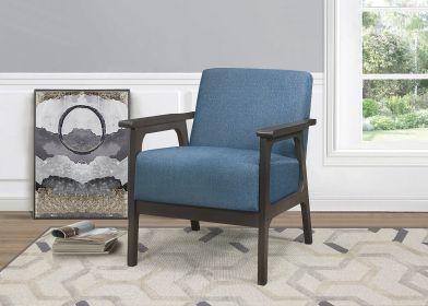 Blue Fabric Upholstered Accent Chair 1pc Solid Rubberwood Antique Gray Finish Living Room Furniture