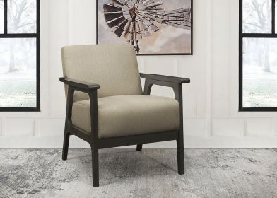 Light Brown Fabric Upholstered Accent Chair 1pc Solid Rubberwood Antique Gray Finish Living Room Furniture
