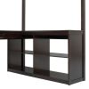 Full Wooden Loft Bed with U-shaped Desk,Storage Compartments and Tri-fold Mirror, Espresso