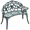 Outsunny Outdoor Bench, Cast Aluminum Outdoor Furniture, Metal Bench with Floral Rose Accent & Antique Finish, Green