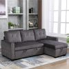 77 Inch Reversible Sectional Storage Sleeper Sofa Bed , L-Shape 2 Seat Sectional Chaise With Storage , Skin-Feeling Velvet Fabric