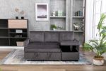 77 Inch Reversible Sectional Storage Sleeper Sofa Bed , L-Shape 2 Seat Sectional Chaise With Storage , Skin-Feeling Velvet Fabric
