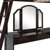 Full Wooden Loft Bed with U-shaped Desk,Storage Compartments and Tri-fold Mirror, Espresso