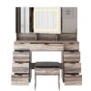 Large Vanity Table Set with 3 Opening Mirrors and LED Lights, Vanity Table with Full Storage Behind Mirror