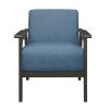 Blue Fabric Upholstered Accent Chair 1pc Solid Rubberwood Antique Gray Finish Living Room Furniture