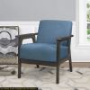 Blue Fabric Upholstered Accent Chair 1pc Solid Rubberwood Antique Gray Finish Living Room Furniture