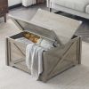 Farmhouse Coffee Table, Square Wood Center Table with Large Hidden Storage Compartment for Living Room