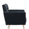 COOLMORE Velvet Armchair Single Sofa Modern Tufted Upholstered Side Reading Chairs with Arm and Gold Metal Leg for Living Room Bedroom ( Black )