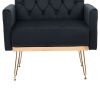 COOLMORE Velvet Armchair Single Sofa Modern Tufted Upholstered Side Reading Chairs with Arm and Gold Metal Leg for Living Room Bedroom ( Black )