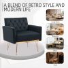 COOLMORE Velvet Armchair Single Sofa Modern Tufted Upholstered Side Reading Chairs with Arm and Gold Metal Leg for Living Room Bedroom ( Black )
