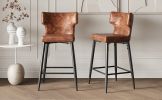 28inch Counter Height Bar Stools Set of 2, Modern Bar Upholstered Chairs with PU Leather, Metal Footrest and Frame for Kitchen Island, Bar Table