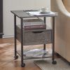 Set of 2 Side Table with Charging Station and Wheels, Rolling End Table with 2 USB Ports and 2 Outlets and Power Switch