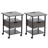 Set of 2 Side Table with Charging Station and Wheels, Rolling End Table with 2 USB Ports and 2 Outlets and Power Switch