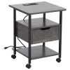 Set of 2 Side Table with Charging Station and Wheels, Rolling End Table with 2 USB Ports and 2 Outlets and Power Switch