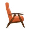Modern Accent Chair 1pc Orange Fabric Upholstered High-Back Chair Cushion Seat and Back Walnut Finish Solid Wood Living Room Furniture