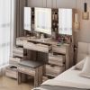 Large Vanity Table Set with 3 Opening Mirrors and LED Lights, Vanity Table with Full Storage Behind Mirror