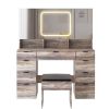 Large Vanity Table Set with 3 Opening Mirrors and LED Lights, Vanity Table with Full Storage Behind Mirror