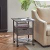 Set of 2 Side Table with Charging Station and Wheels, Rolling End Table with 2 USB Ports and 2 Outlets and Power Switch