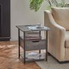 Set of 2 Side Table with Charging Station and Wheels, Rolling End Table with 2 USB Ports and 2 Outlets and Power Switch