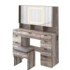 Large Vanity Table Set with 3 Opening Mirrors and LED Lights, Vanity Table with Full Storage Behind Mirror
