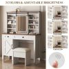 Farmhouse Makeup Vanity Desk with Sliding Mirror and Lights and Hairdryer holder and charging socket Multilayer storage Shelves