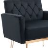 COOLMORE Velvet Armchair Single Sofa Modern Tufted Upholstered Side Reading Chairs with Arm and Gold Metal Leg for Living Room Bedroom ( Black )