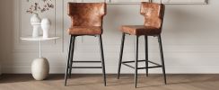 28inch Counter Height Bar Stools Set of 2, Modern Bar Upholstered Chairs with PU Leather, Metal Footrest and Frame for Kitchen Island, Bar Table