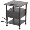 Set of 2 Side Table with Charging Station and Wheels, Rolling End Table with 2 USB Ports and 2 Outlets and Power Switch