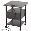 Set of 2 Side Table with Charging Station and Wheels, Rolling End Table with 2 USB Ports and 2 Outlets and Power Switch