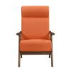 Modern Accent Chair 1pc Orange Fabric Upholstered High-Back Chair Cushion Seat and Back Walnut Finish Solid Wood Living Room Furniture