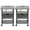 Set of 2 Side Table with Charging Station and Wheels, Rolling End Table with 2 USB Ports and 2 Outlets and Power Switch