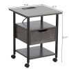 Set of 2 Side Table with Charging Station and Wheels, Rolling End Table with 2 USB Ports and 2 Outlets and Power Switch