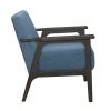 Blue Fabric Upholstered Accent Chair 1pc Solid Rubberwood Antique Gray Finish Living Room Furniture