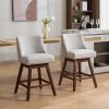 Counter Height Swivel Barstools, 26'' H Seat Height Upholstered Bar Stools Set of 2, Fabric in Ivory