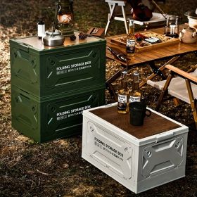 1 piece household folding storage box table and stool dual-purpose multifunctional trunk outdoor home PP material storage box 50L (Color: White)