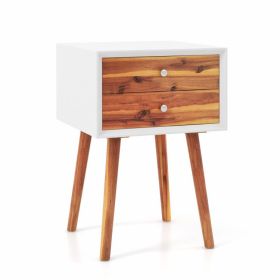 Mid-Century Wooden Multipurpose End Table with 2 Storage Drawers (Color: brown)
