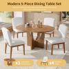 Modern 5-Piece Extendable Round Dining Table Set with 16.2inch Removable Leaf for Small Places