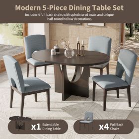Modern 5-Piece Extendable Round Dining Table Set with 16.2inch Removable Leaf for Small Places (Color: Espresso, Material: Rubber Wood)