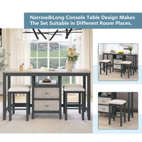 Farmhouse Rustic 3-piece Counter Height Wood Dining Table Set with Cabinet,2 Storage Drawers and 2 Stools for Small Places (Color: Gray, Material: Solid Wood)