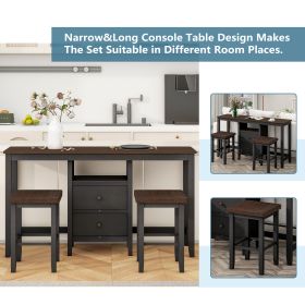 Farmhouse Rustic 3-piece Counter Height Wood Dining Table Set with Cabinet,2 Storage Drawers and 2 Stools for Small Places (Color: Cherry, Material: Solid Wood)