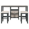 Farmhouse Rustic 3-piece Counter Height Wood Dining Table Set with Cabinet,2 Storage Drawers and 2 Stools for Small Places
