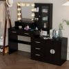 Large Makeup Vanity with Lights, Vanity Table with Charging Station, Vanity Desk with Mirror and 10 LED Light Bulbs