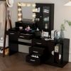 Large Makeup Vanity with Lights, Vanity Table with Charging Station, Vanity Desk with Mirror and 10 LED Light Bulbs