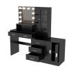 Large Makeup Vanity with Lights, Vanity Table with Charging Station, Vanity Desk with Mirror and 10 LED Light Bulbs
