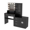 Large Makeup Vanity with Lights, Vanity Table with Charging Station, Vanity Desk with Mirror and 10 LED Light Bulbs